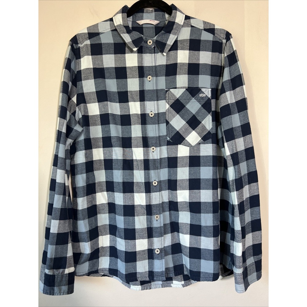Stio Shirt Womens Large Blue Check Flannel Plaid in Organic Cotton